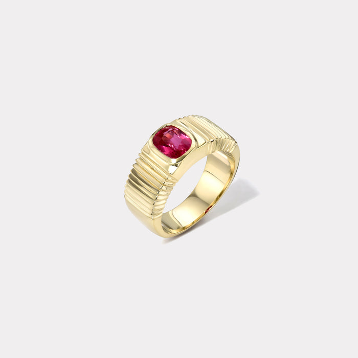 One of a kind Pleated Solitaire Band - 1.52ct Cushion Ruby