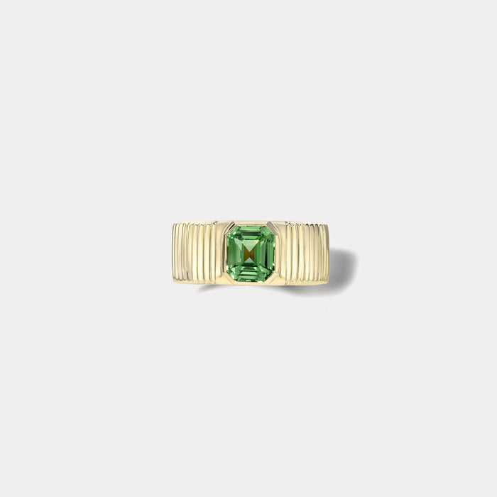 One of a kind Pleated Solitaire Band -  2.60ct Emerald cut Tsavorite