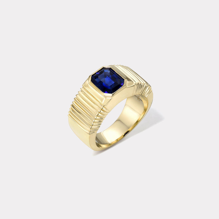 One of a kind Pleated Solitaire Band -  GIA 2.25ct Royal Blue Sapphire
