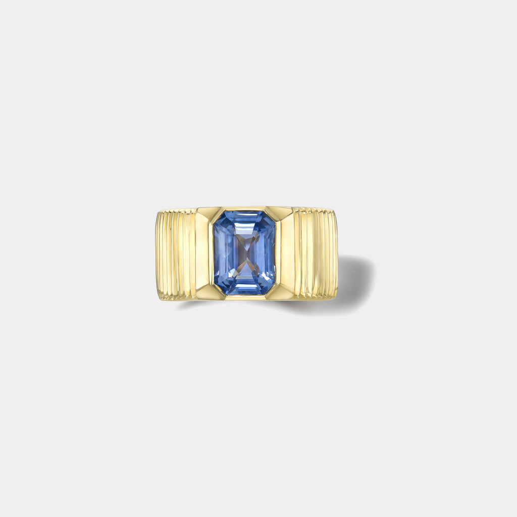 One of a kind Pleated Solitaire Band - 3.34ct GIA Unheated Sky Blue Sapphire