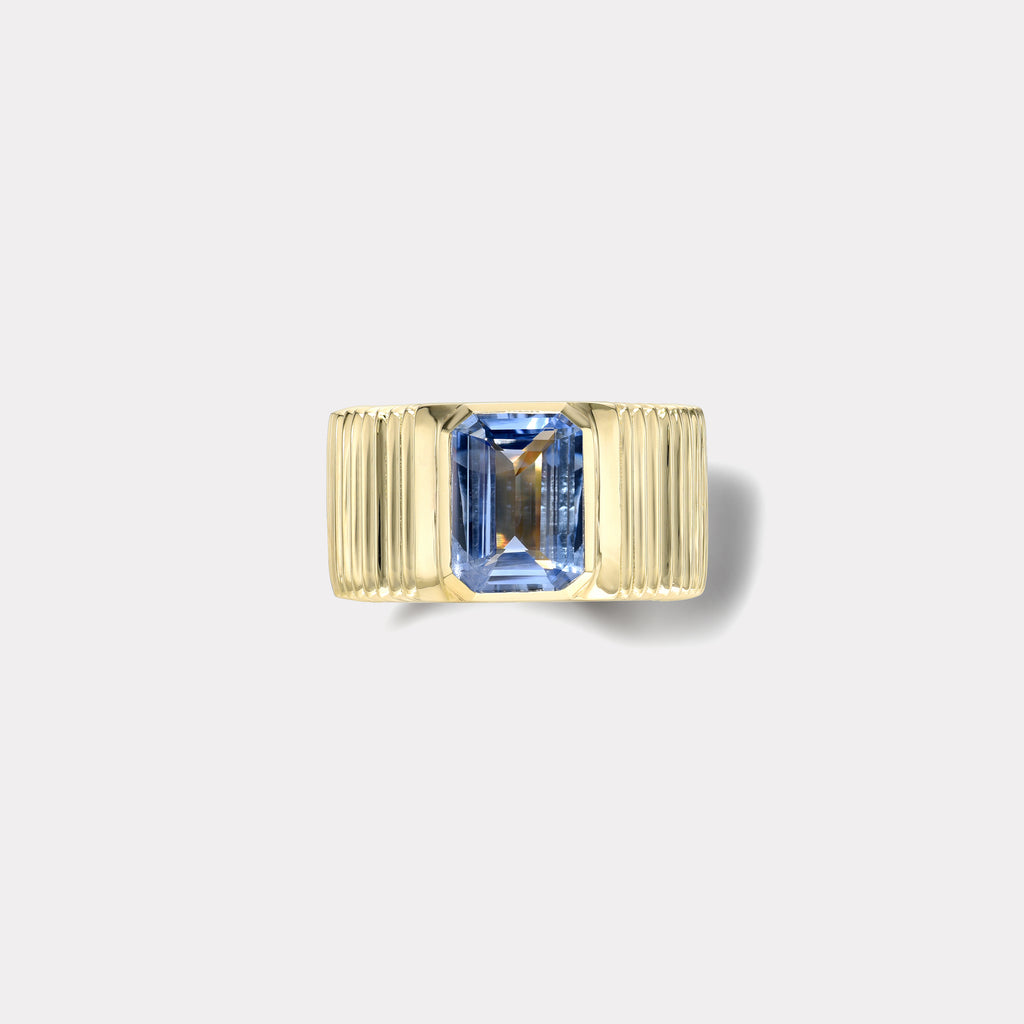 One of a kind Pleated Solitaire Band -  3.02ct Light Blue Sapphire