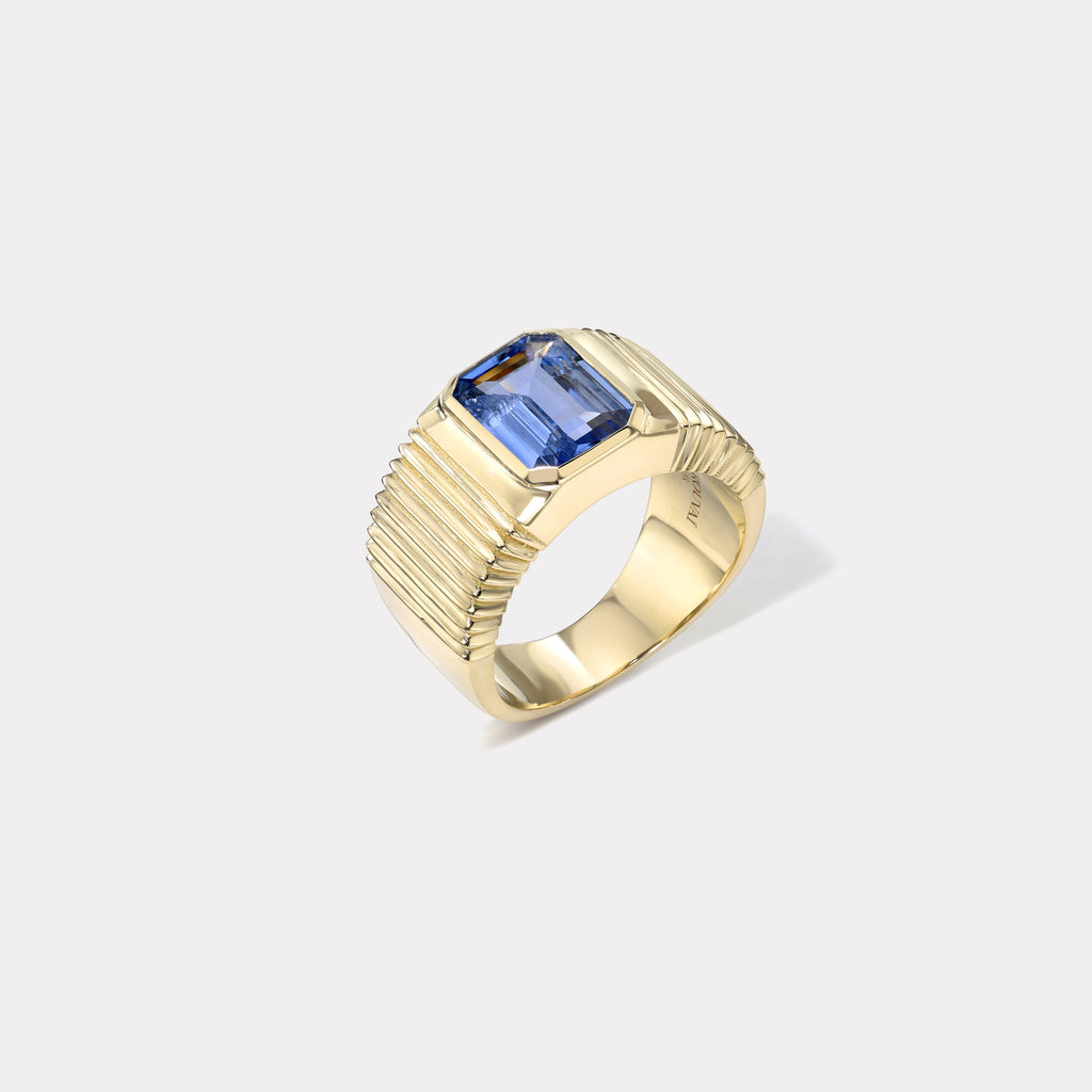 One of a kind Pleated Solitaire Band -  3.02ct Light Blue Sapphire