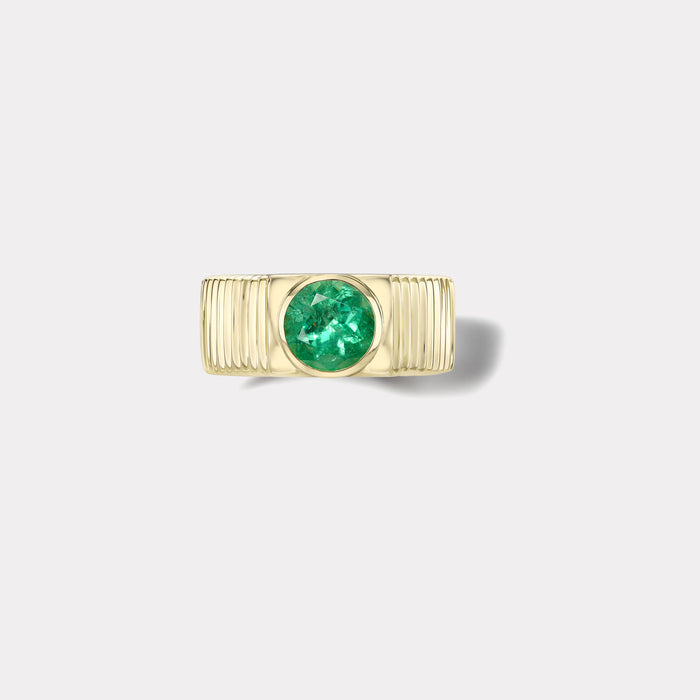 One of a kind Pleated Solitaire Band - 1.5ct Round Emerald