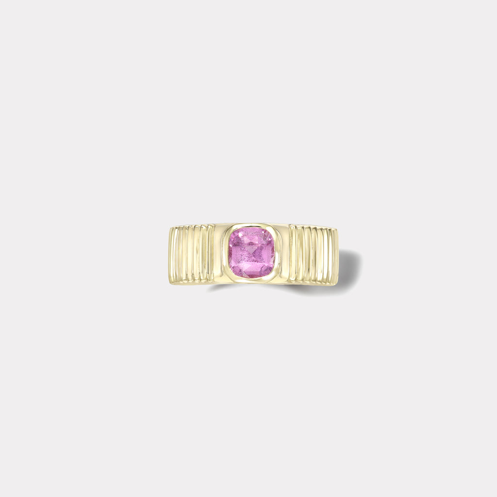 One of a kind Pleated Solitaire Band -  0.89ct Cushion Pink Sapphire