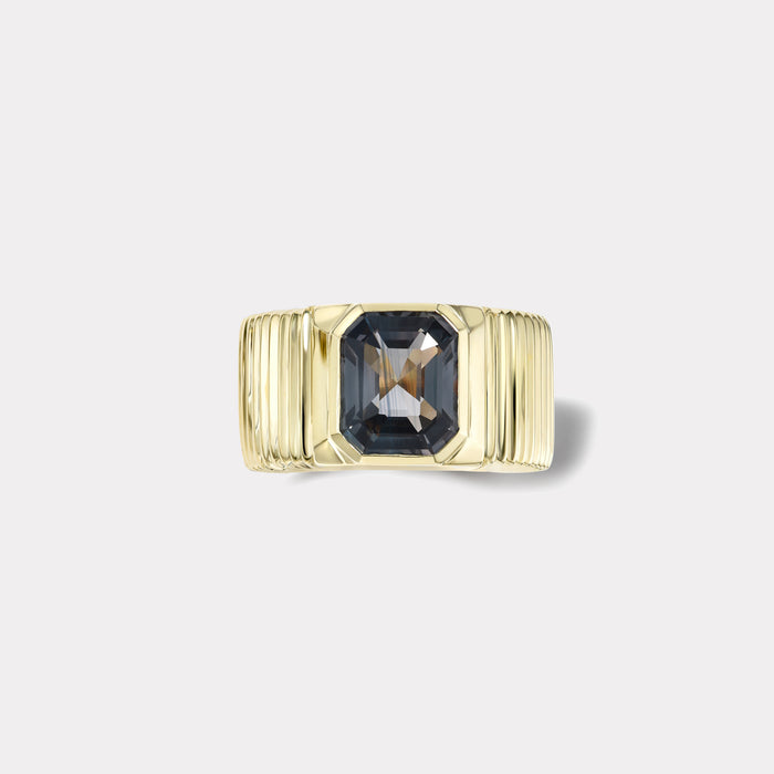 One of a kind Pleated Solitaire Band - 3.10ct Unheated Green Sapphire