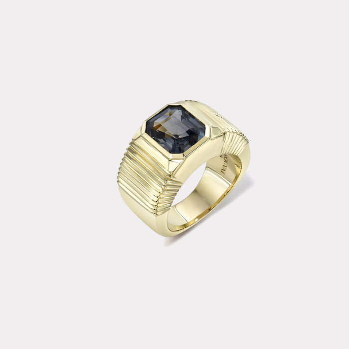 One of a kind Pleated Solitaire Band - 3.10ct Unheated Green Sapphire