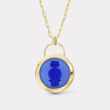 Owl Signature Padlock Intaglio - Double Layer Blue Agate