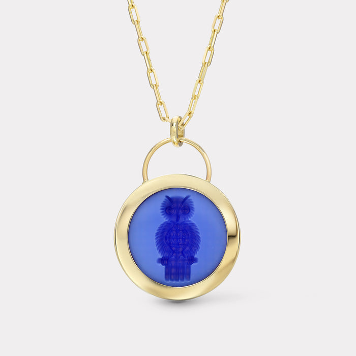 Owl Signature Padlock Intaglio - Double Layer Blue Agate