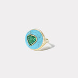 Lollipop Ring - 2.65ct Emerald Heart in Hand Carved Turquoise