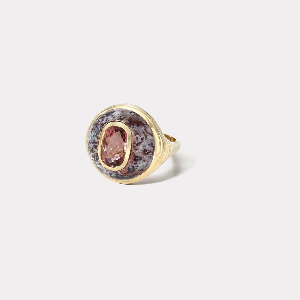 Petite Lollipop Ring - Oval Red Tourmaline in Lepidolite