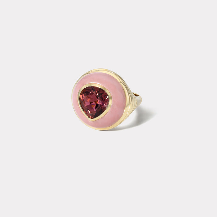 Petite Lollipop Ring - Pear Red Tourmaline in Pink Opal