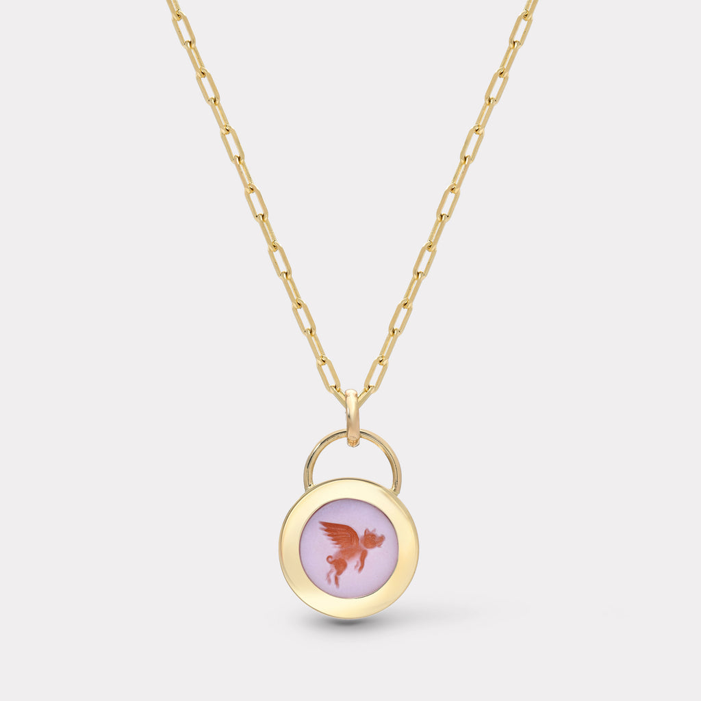 Small Flying Pig Padlock Intaglio - Double Layer Carnelian/Agate
