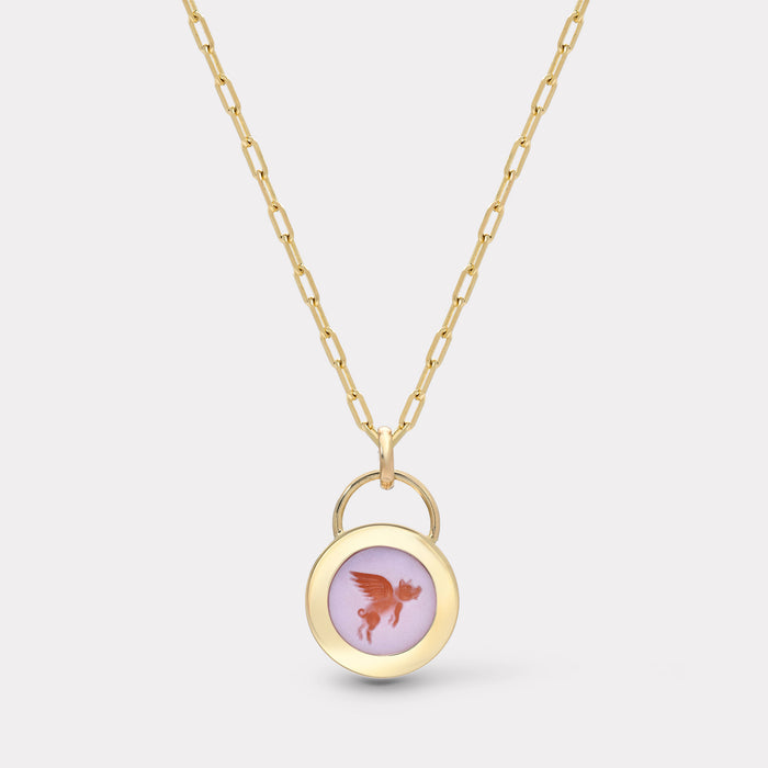 Small Flying Pig Padlock Intaglio - Double Layer Carnelian/Agate