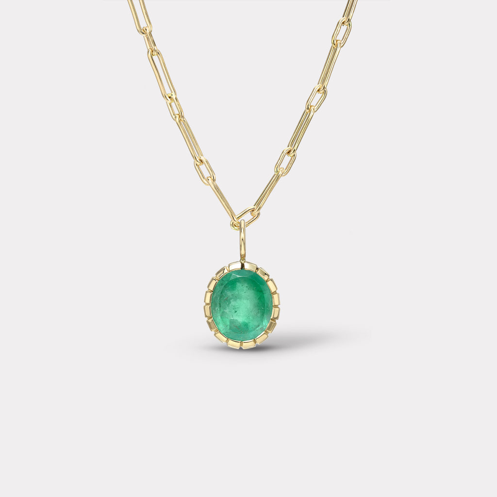 One of a Kind Heirloom Bezel Oval Emerald Charm