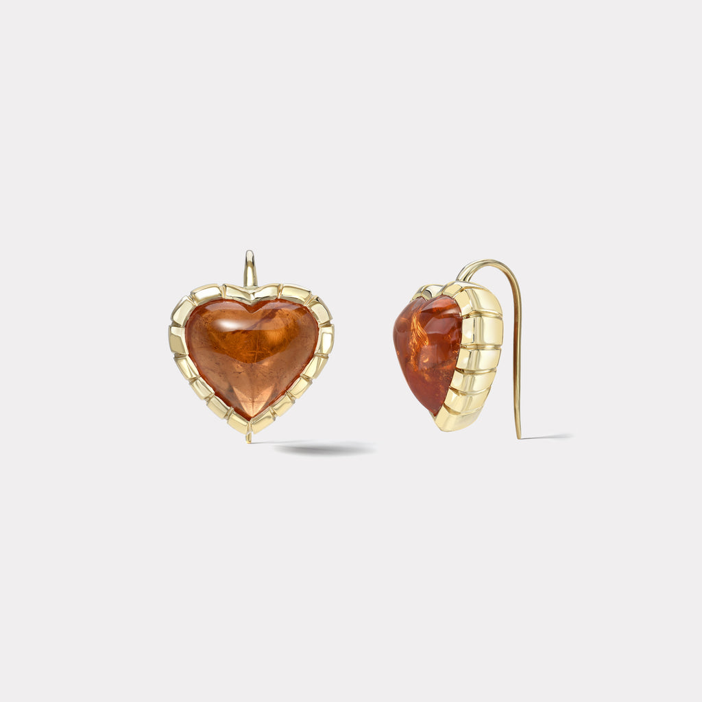 One of a Kind Heirloom Bezel 19.44ct Orange Tourmaline Heart Earrings