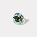 Lollipop Ring - Pear Cut Green Tourmaline in Turquoise