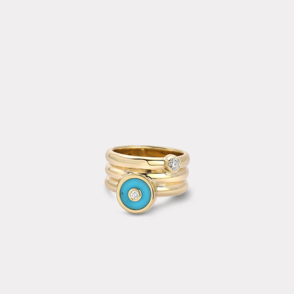Triple Coil Mini Compass Ring with Turquoise