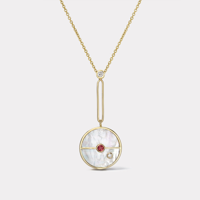 Signature Compass Pendant with White Mother of Pearl and Pink Spinel