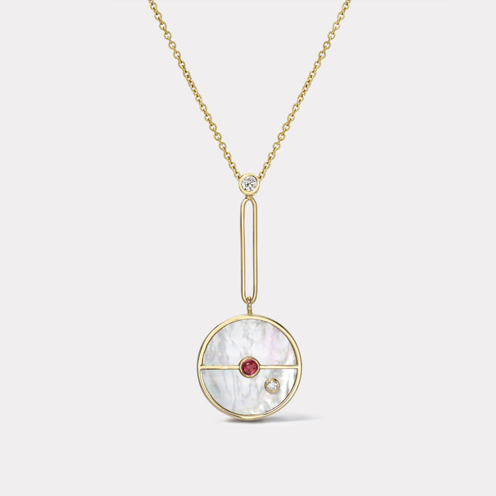 Signature Compass Pendant with White Mother of Pearl and Pink Spinel