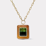 Lollipop Pendant - Emerald Cut Bi-color Tourmaline in Carnelian