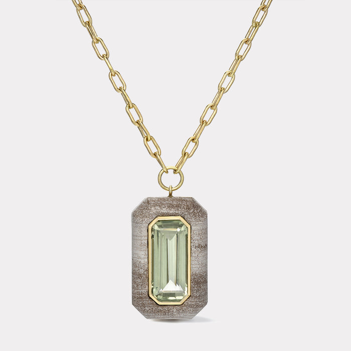 Lollipop Pendant - Green Amethyst in Petrified Wood
