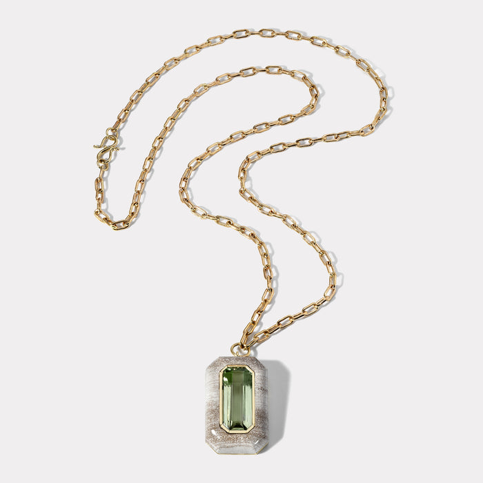 Lollipop Pendant - Green Amethyst in Petrified Wood