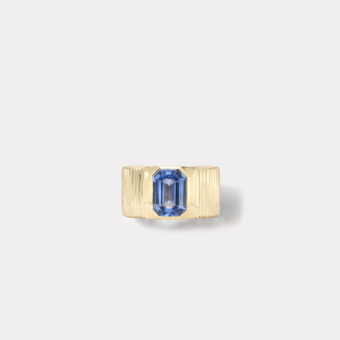 One of a kind Pleated Solitaire Band - 3.13ct Blue Sapphire