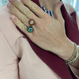 Double Stone Lollipop Ring - 0.94ct Emerald in Jasper/ 1.04ct Champagne Diamond in Carnelian
