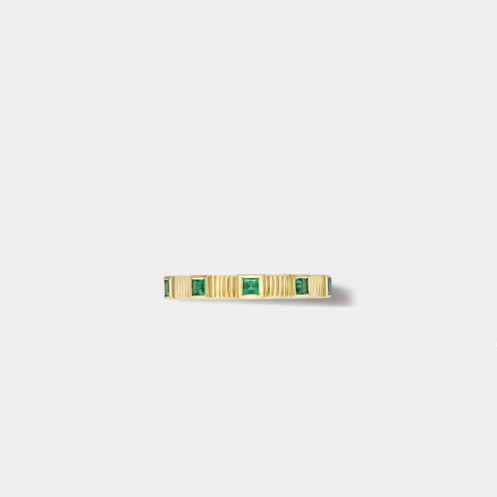 Pleated Five Stone Band - Carre Cut Emeralds