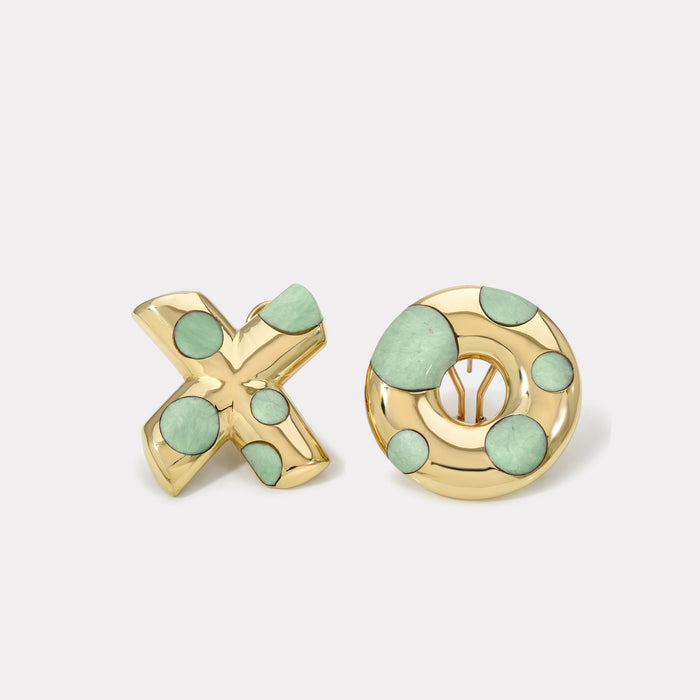 Polka Dot Oversized XO Earrings - Green Turquoise