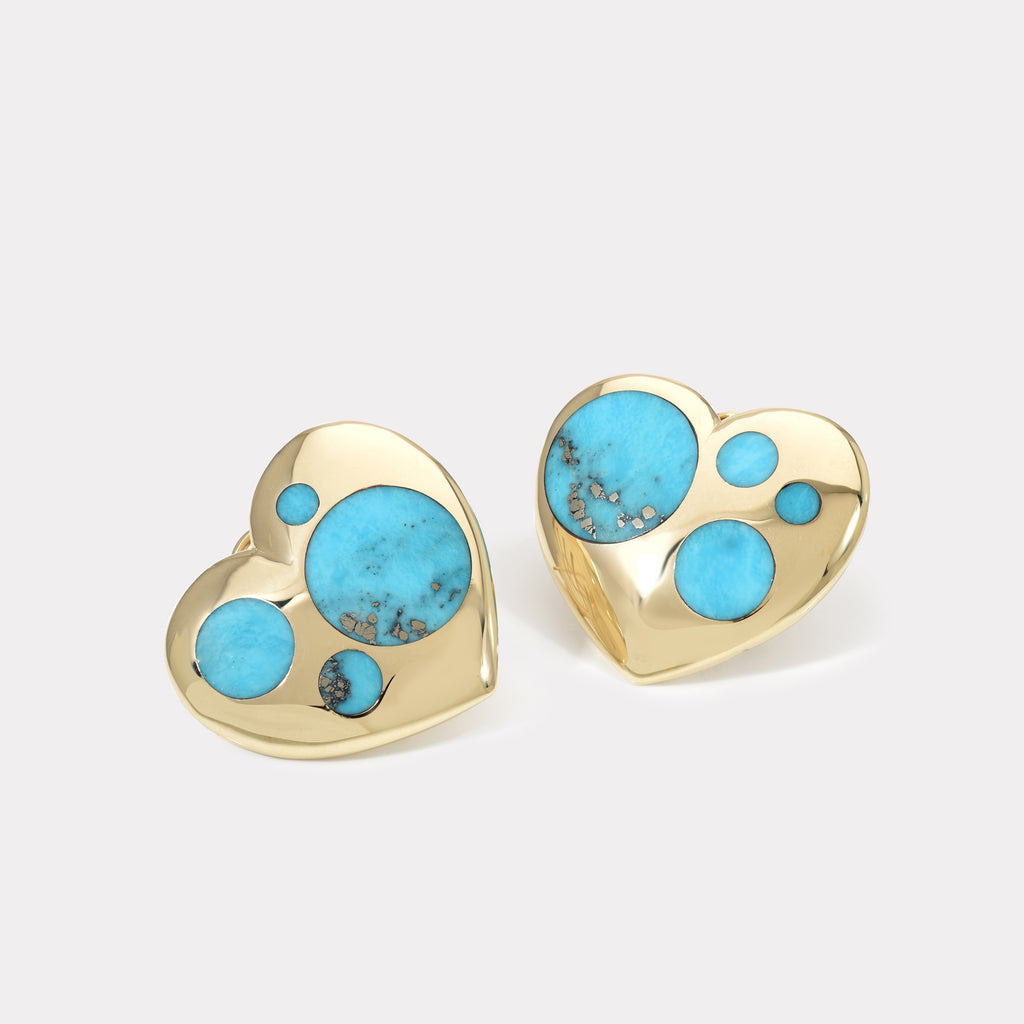 Polka Dot Oversized Heart Earrings - Turquoise