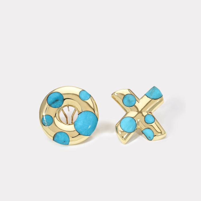 Polka Dot Oversized XO Earrings - Turquoise