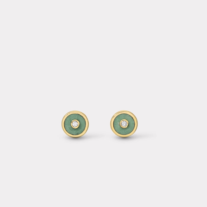 Mini Compass Stud Earrings with Green Turquoise