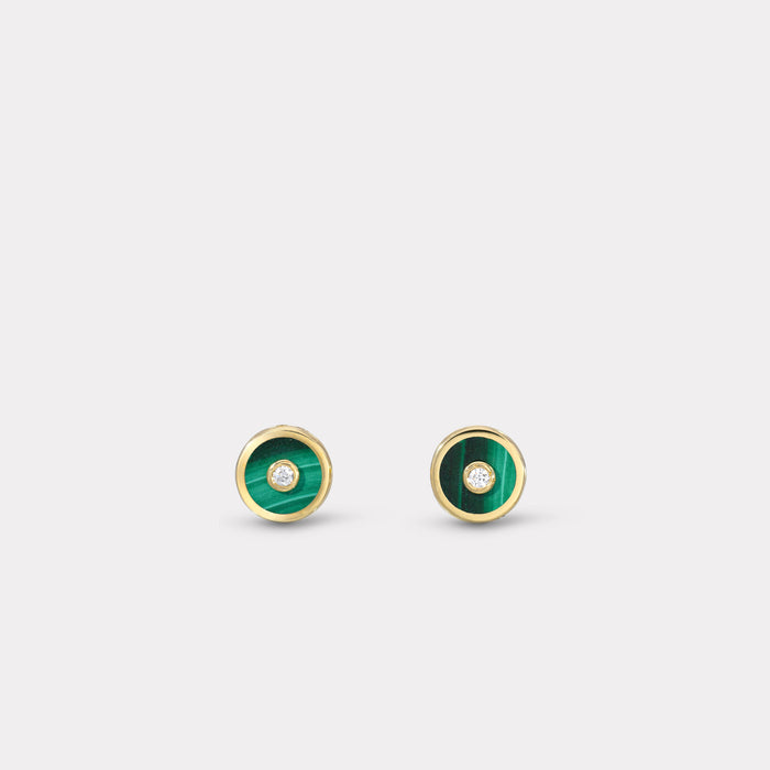 Mini Compass Stud Earrings with Malachite