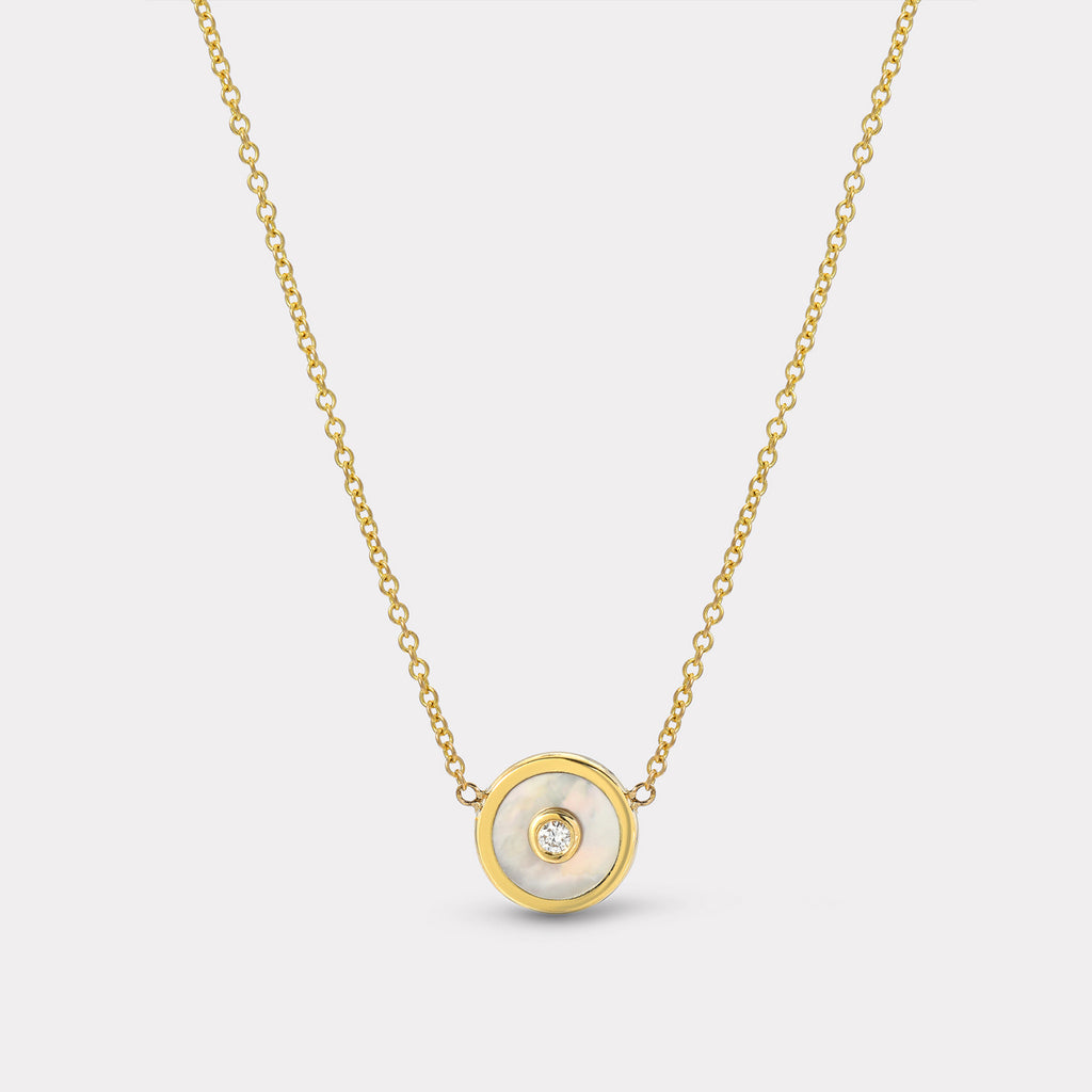 Mini Compass Pendant with White Mother of Pearl