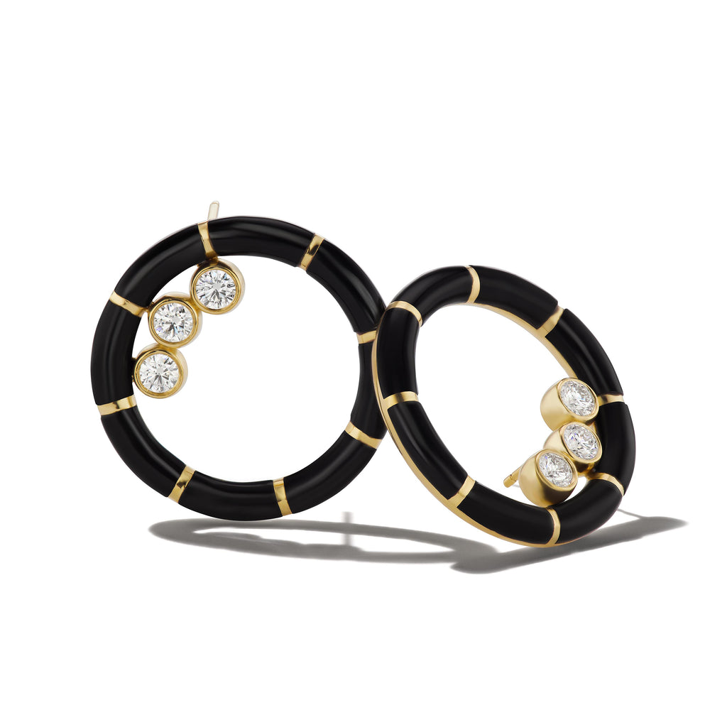Onyx Striped Hoops with Ethically Mined Round Brilliant Diamonds