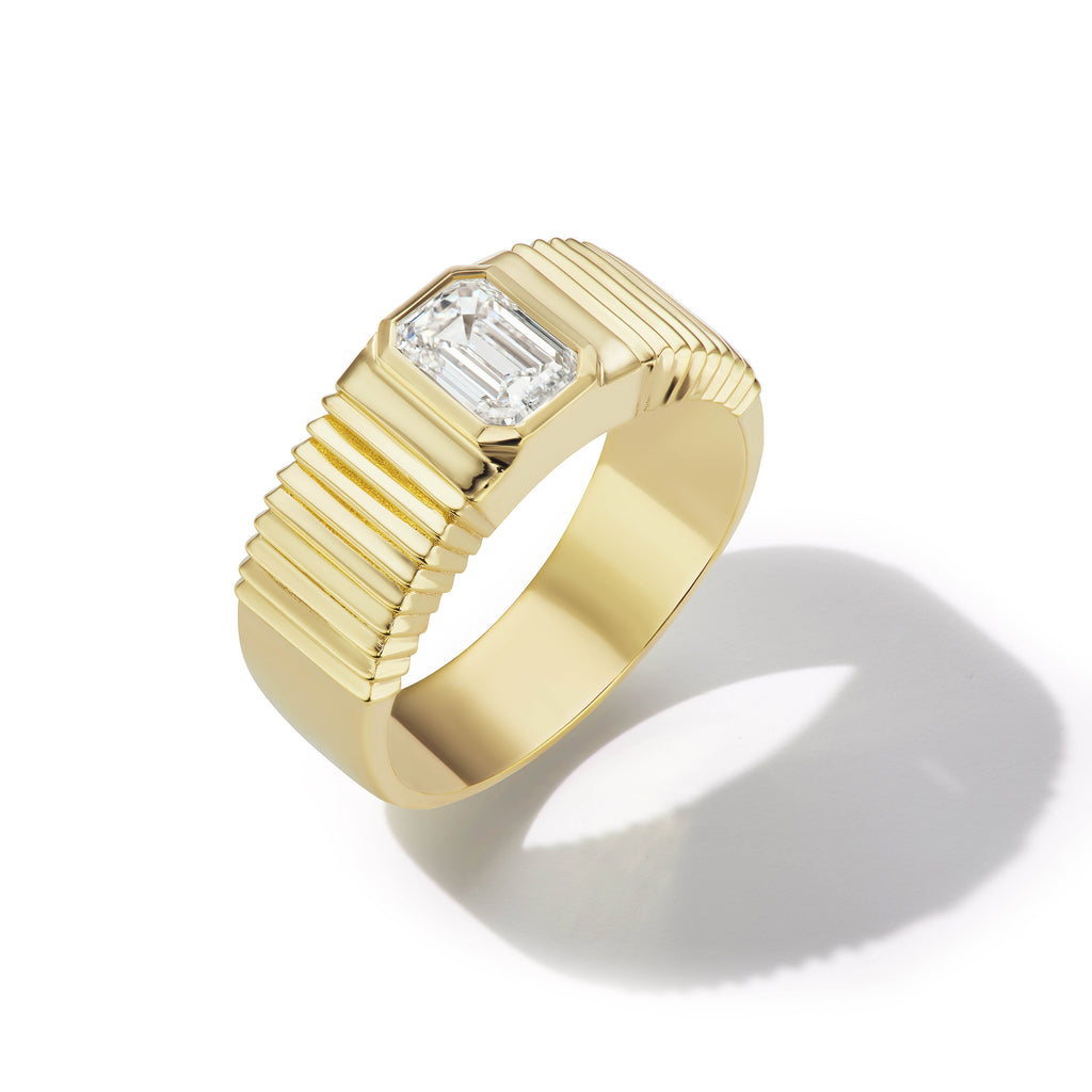 Ethically Mined Emerald Cut Diamond Pleated Solitaire Ring