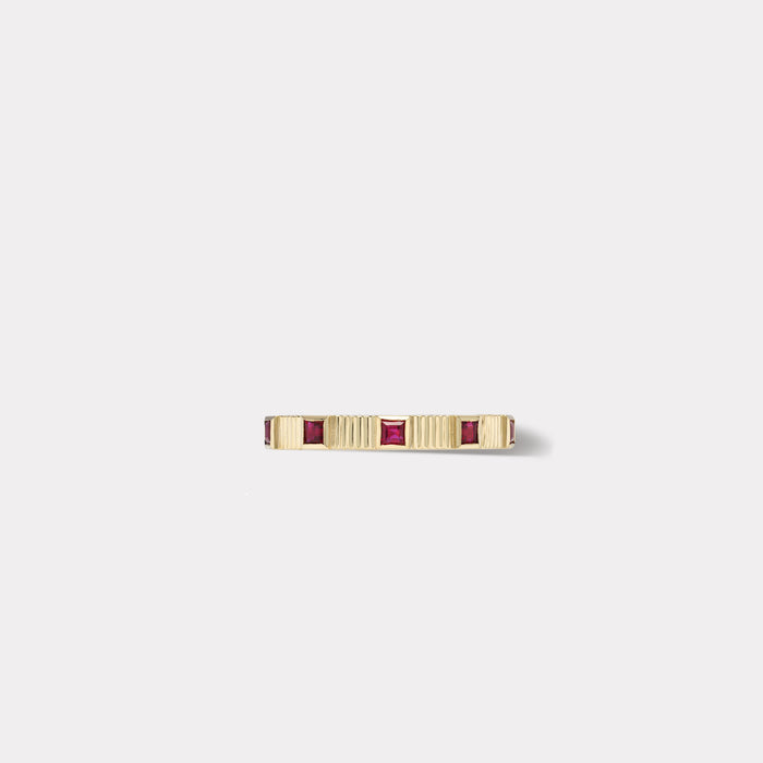 Pleated Five Stone Band - Carre Cut Rubies