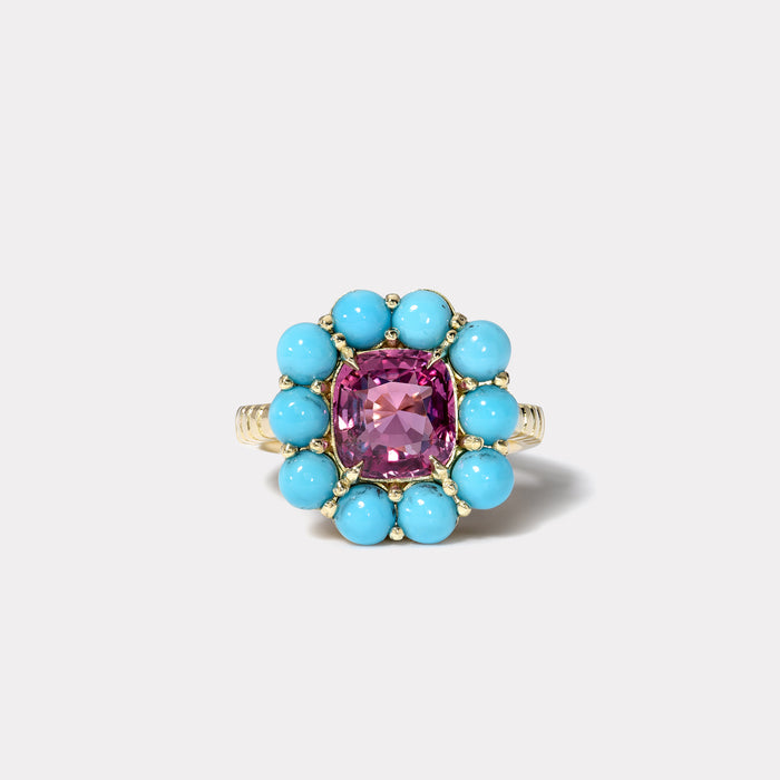 One of a Kind 2.70ct Sapphire and Turquoise Cabochon Heirloom Ring