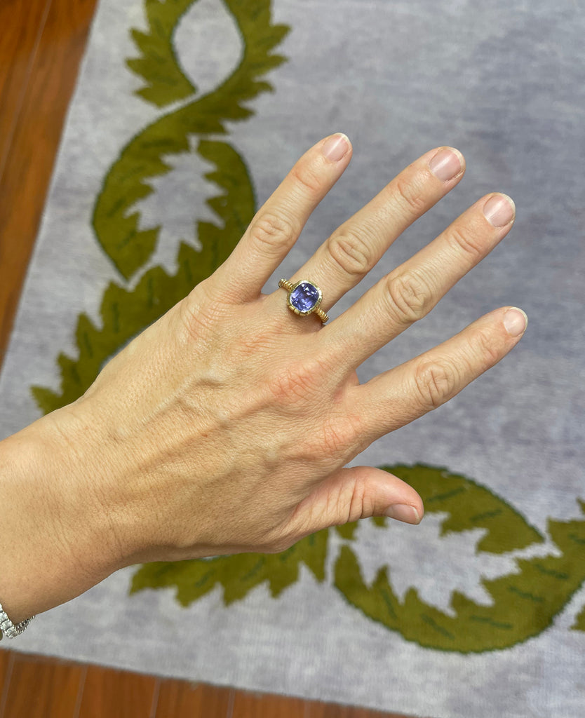 One of a kind 4.08ct Unheated Purple Sapphire Heirloom Bezel Ring