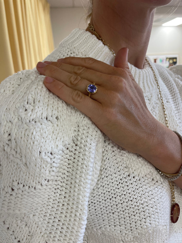 One of a kind 4.08ct Unheated Purple Sapphire Heirloom Bezel Ring