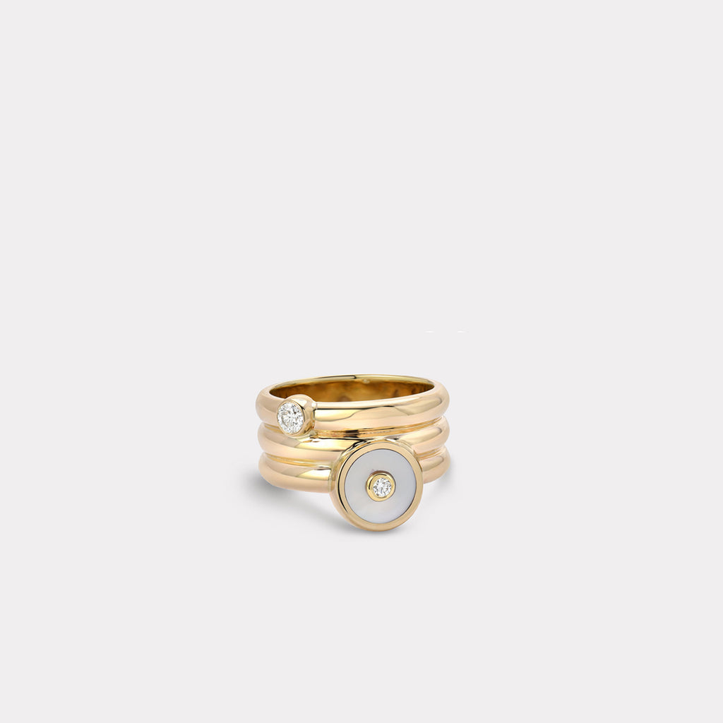Triple Coil Mini Compass Ring with Mother of Pearl